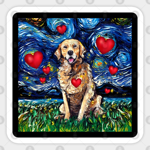 Golden Retriever Night with Hearts Sticker by sagittariusgallery